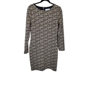 Belle Badgley Mischka Shift Dress Women's 10 Brown Black Gold Leopard Print